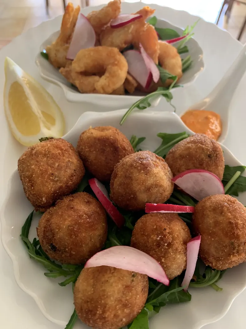 Fish balls and fried calamari with radish